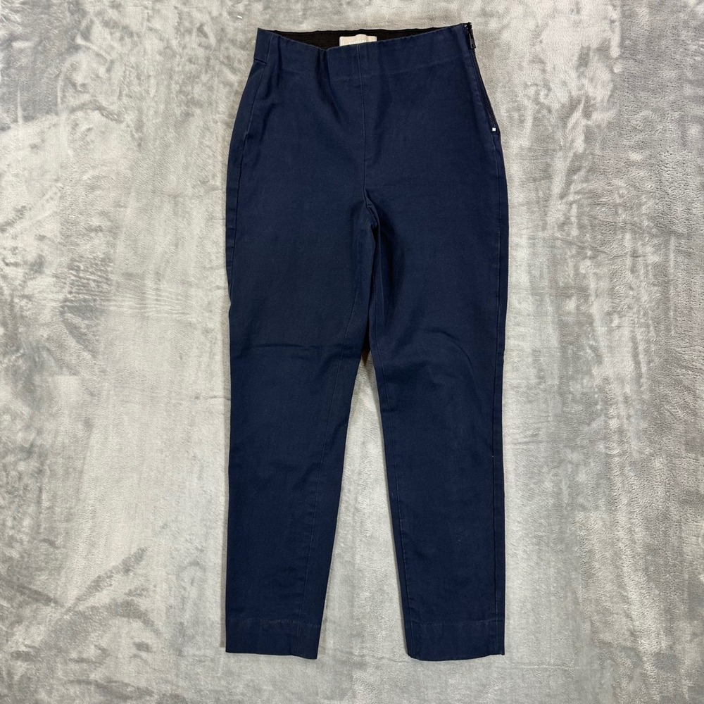 Everlane High Rise Tapered Pants Womens Size 0 Navy Blue Stretch Cotton Side Zip